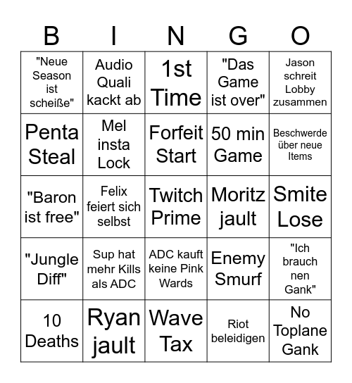 League of Legends Bingo Card