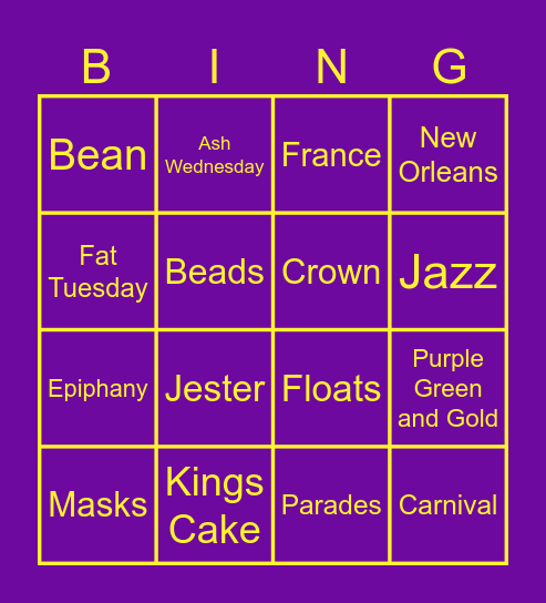 Mardi Gras Bingo Card