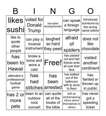 FIND SOMEONE WHO.... Bingo Card