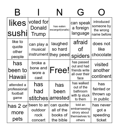 FIND SOMEONE WHO.... Bingo Card