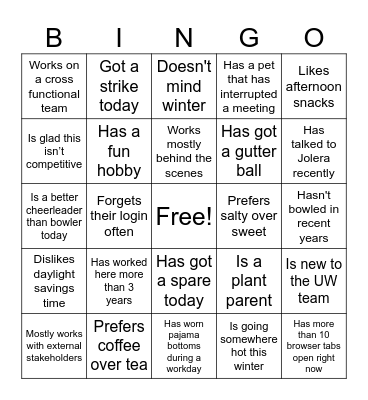 Strike Out the Winter Blues! Bingo Card