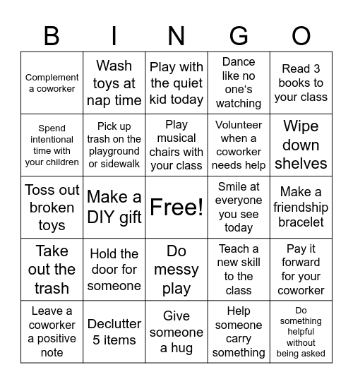 Random acts of kindness Bingo Card