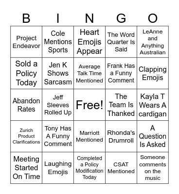 Untitled Bingo Card
