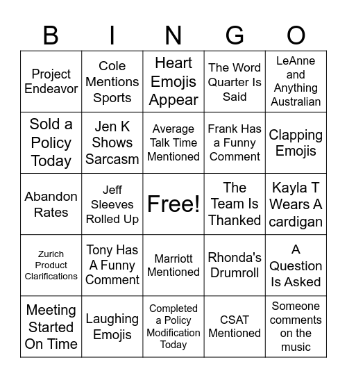 Untitled Bingo Card