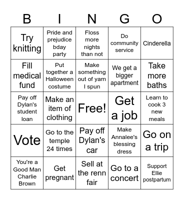 2026 Intentions Bingo Card