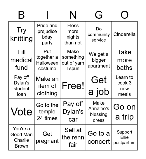2026 Intentions Bingo Card