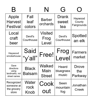 Waynesville bingo Card