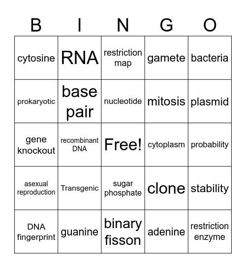 DNA bingo Card
