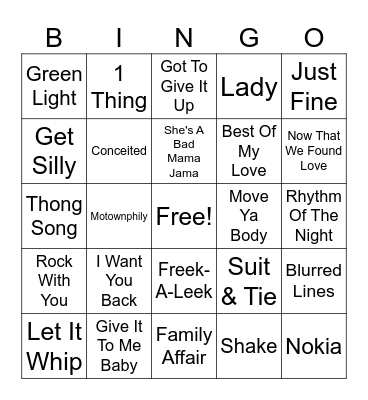 Upbeat Mix Bingo Card