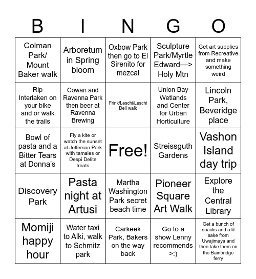 Natty P Takes Seattle! Bingo Card