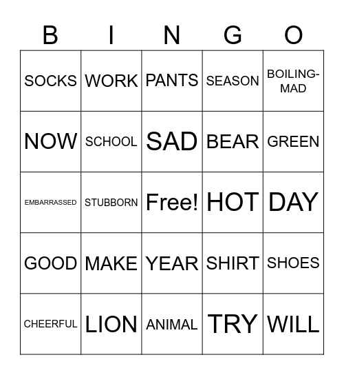 Untitled Bingo Card