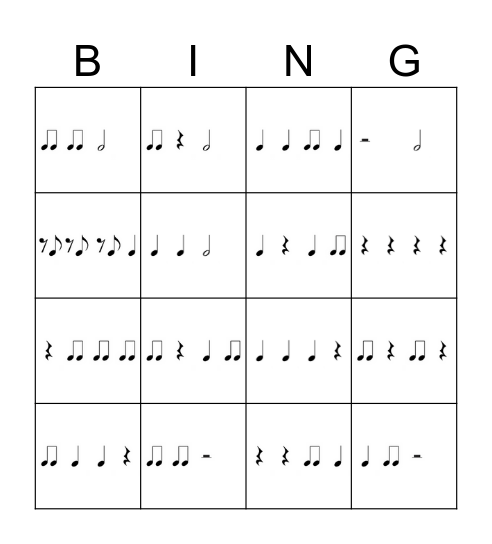 Rhythm Bingo Card