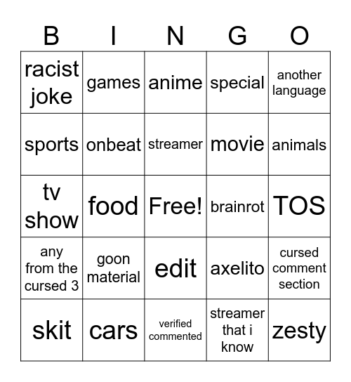 IG REELS BINGO Card