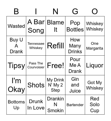 Drinking Songs Bingo Card