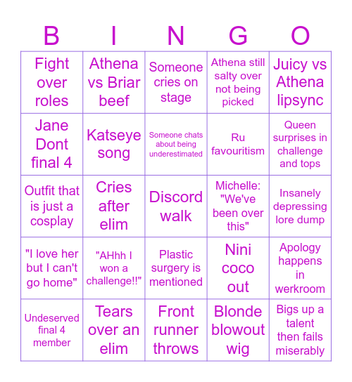Drag Race US18 Bingo Card