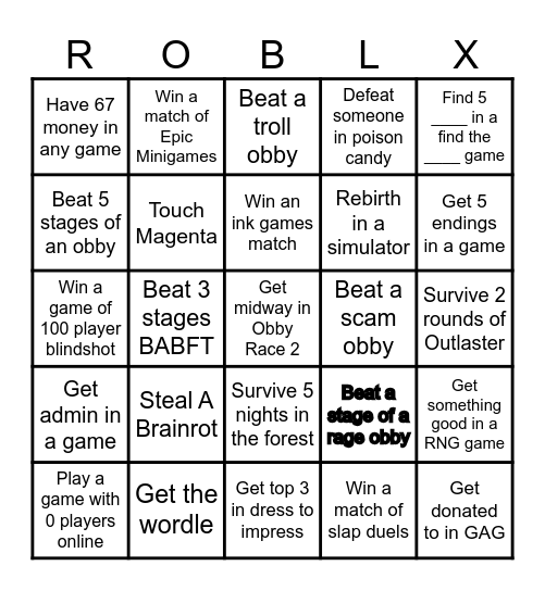 Roblox Bingo Card