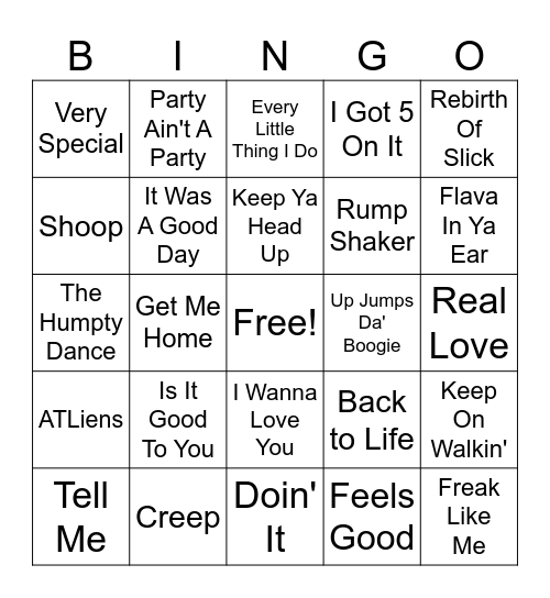 90's Hip Hop and R&B Bingo Card