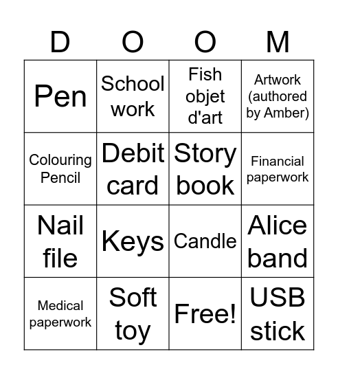 Amber Doom Box Bingo Card