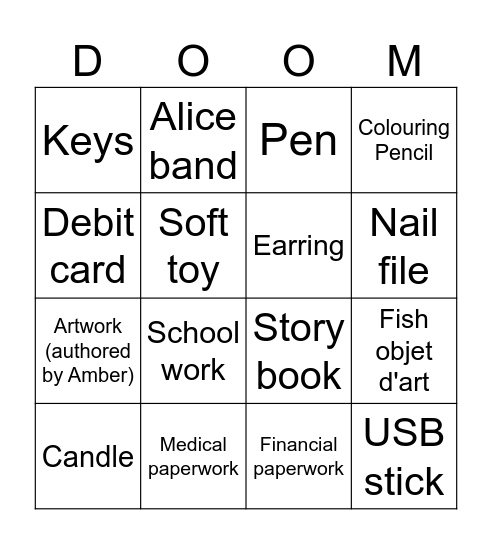 Amber Doom Box Bingo Card