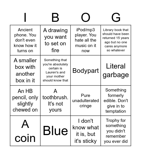 GNOB Bingo Card