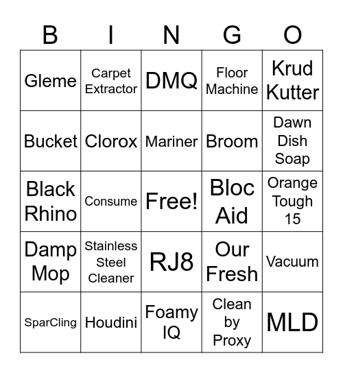Custodial Bingo Card