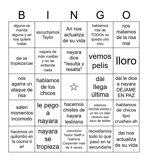Pijamada real Bingo Card