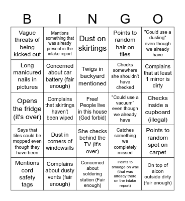 Rental Inspection Bingo Card