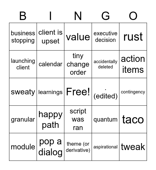 Buzzword Bingo Card