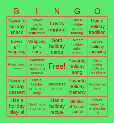 Holiday Bingo Card