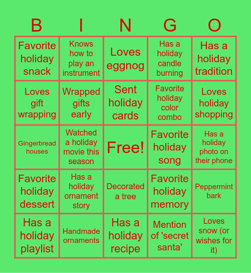 Holiday Bingo Card