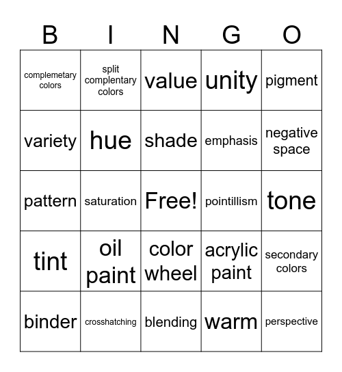 Art Bingo Card