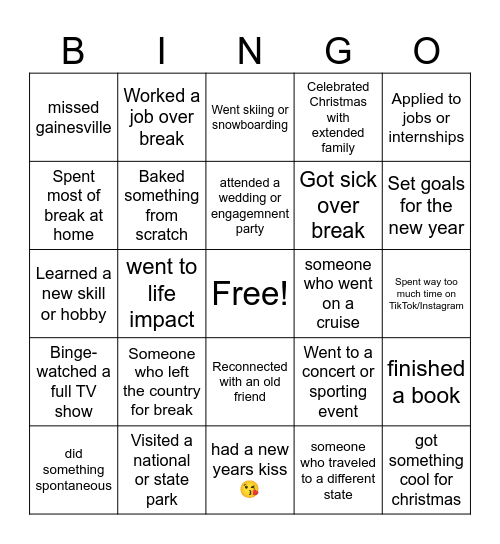 Winter Break Bingo Card