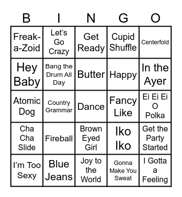 Tailgate Music Bingo Card