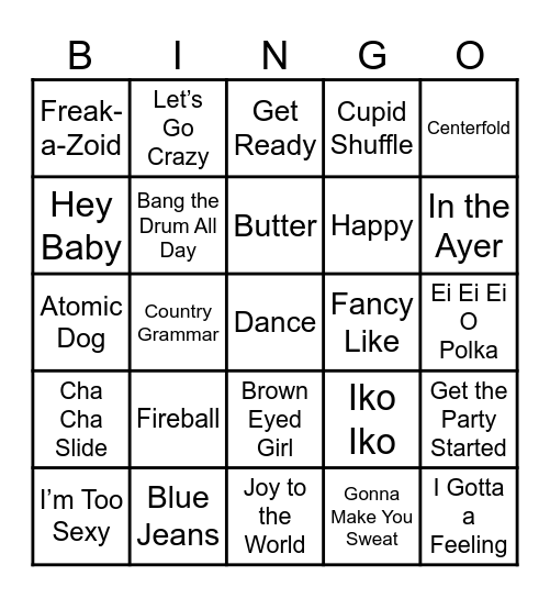 Tailgate Music Bingo Card