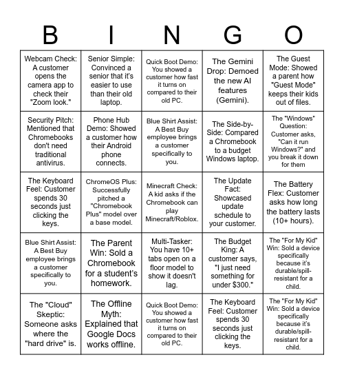Chromebook bingo Card