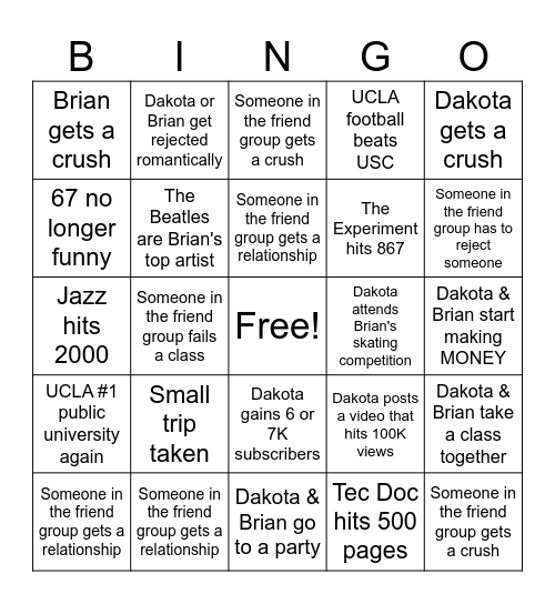Dakota & Brian 2026 Bingo Card