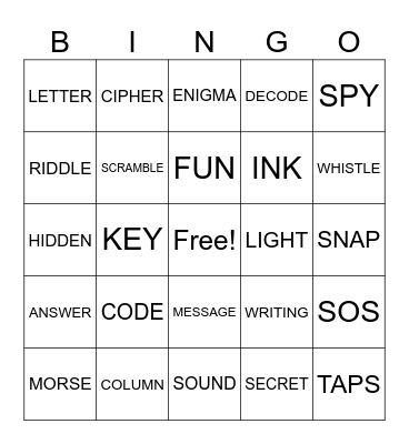 Secret Codes Bingo Card