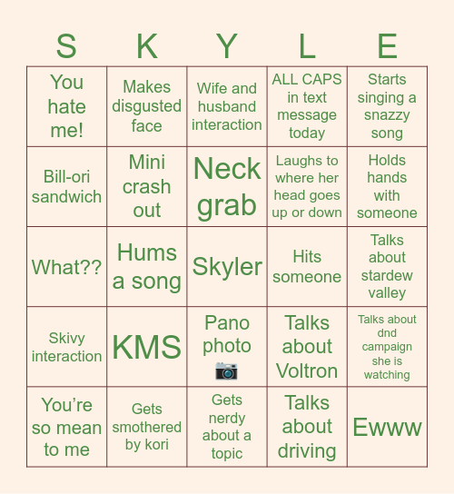 Skybungus Bingo Card