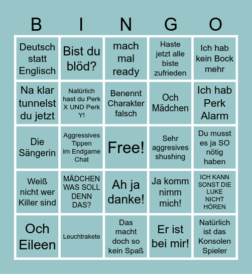 Nadine Bingo Card