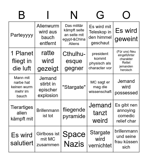 Stargate Bingo Card