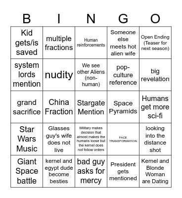 Stargate Bingo Card