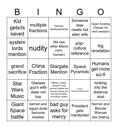 Stargate Bingo Card