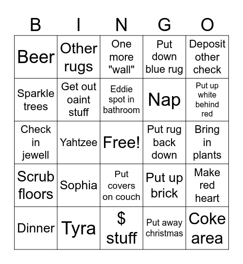 Weds thurs Bingo Card