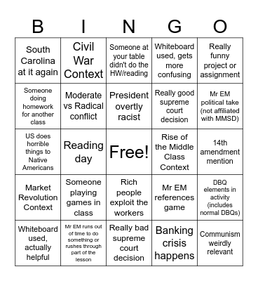 APUSH Bingo w/ Mr EM (v2) Bingo Card