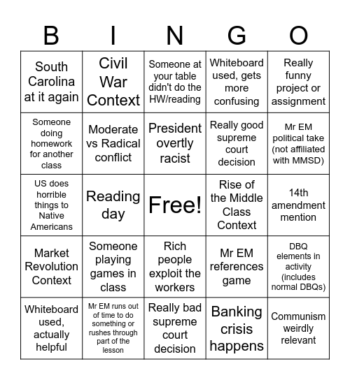 APUSH Bingo w/ Mr EM (v2) Bingo Card