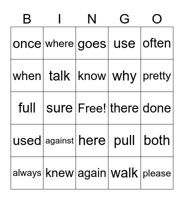 Tricky Words Bingo Card