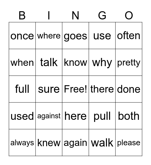 Tricky Words Bingo Card