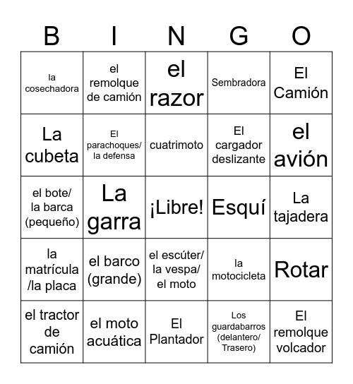 Automóviles Bingo Card