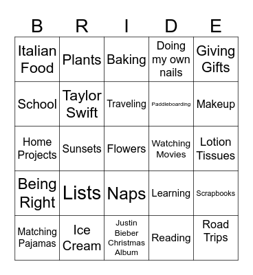 Christine is getting married Bingo Card