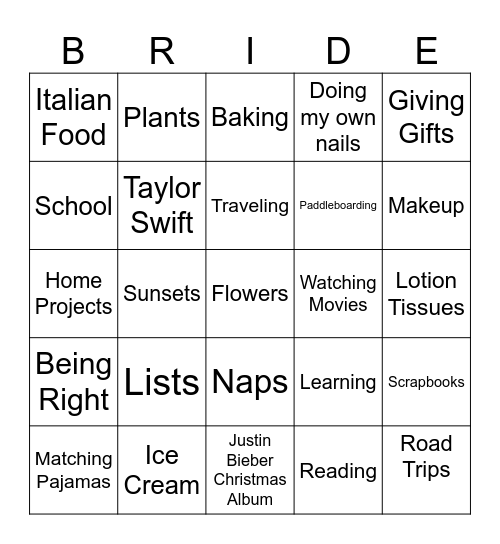 Christine is getting married Bingo Card